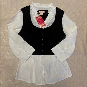 Cute blouse with black sweater vest NWT